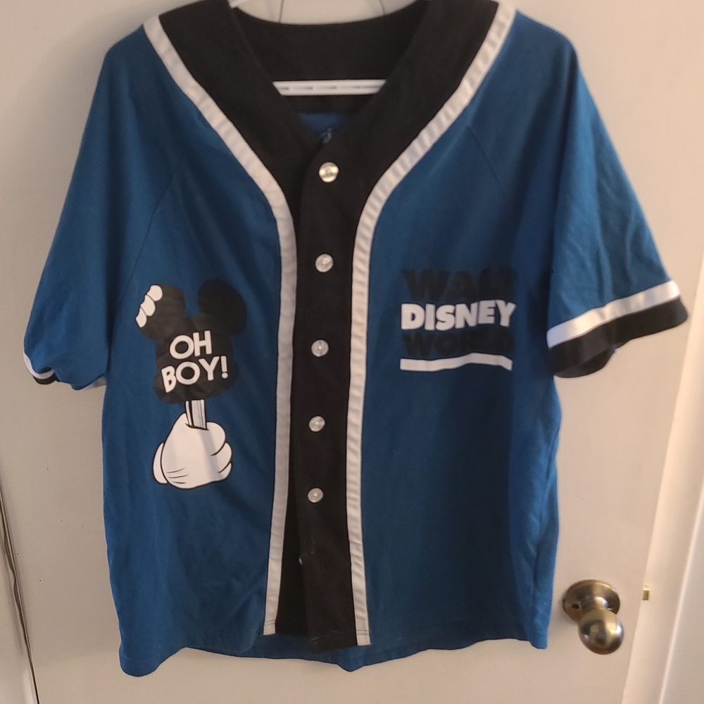Walt Disney Adults Blue Black Baseball Shirt, Size Medium